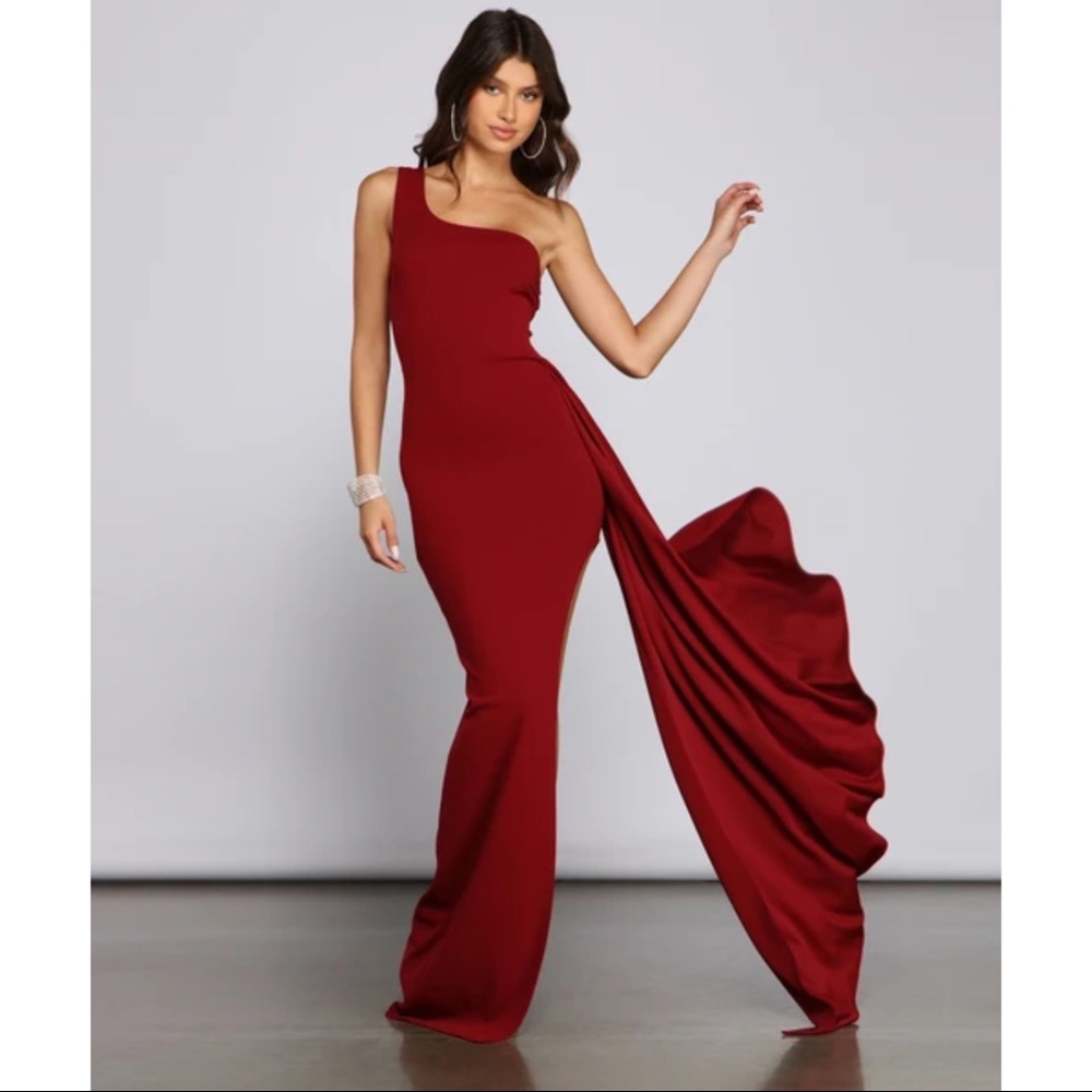 Medium Burgundy One Shoulder Special Occasion Dress